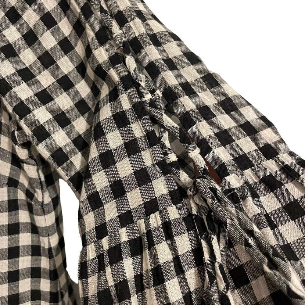 Madewell Gingham Lace Up Bell Sleeve Top Black & White Medium Check Boho… - Picture 4 of 10